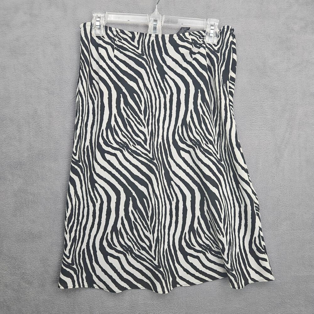 Vintage Express Zebra Print Skirt Y2K Black White Midi Skirt Women Size 7/8